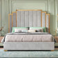 Queen Upholstered Platform Bed with Golden Trim and 61" Headboard.