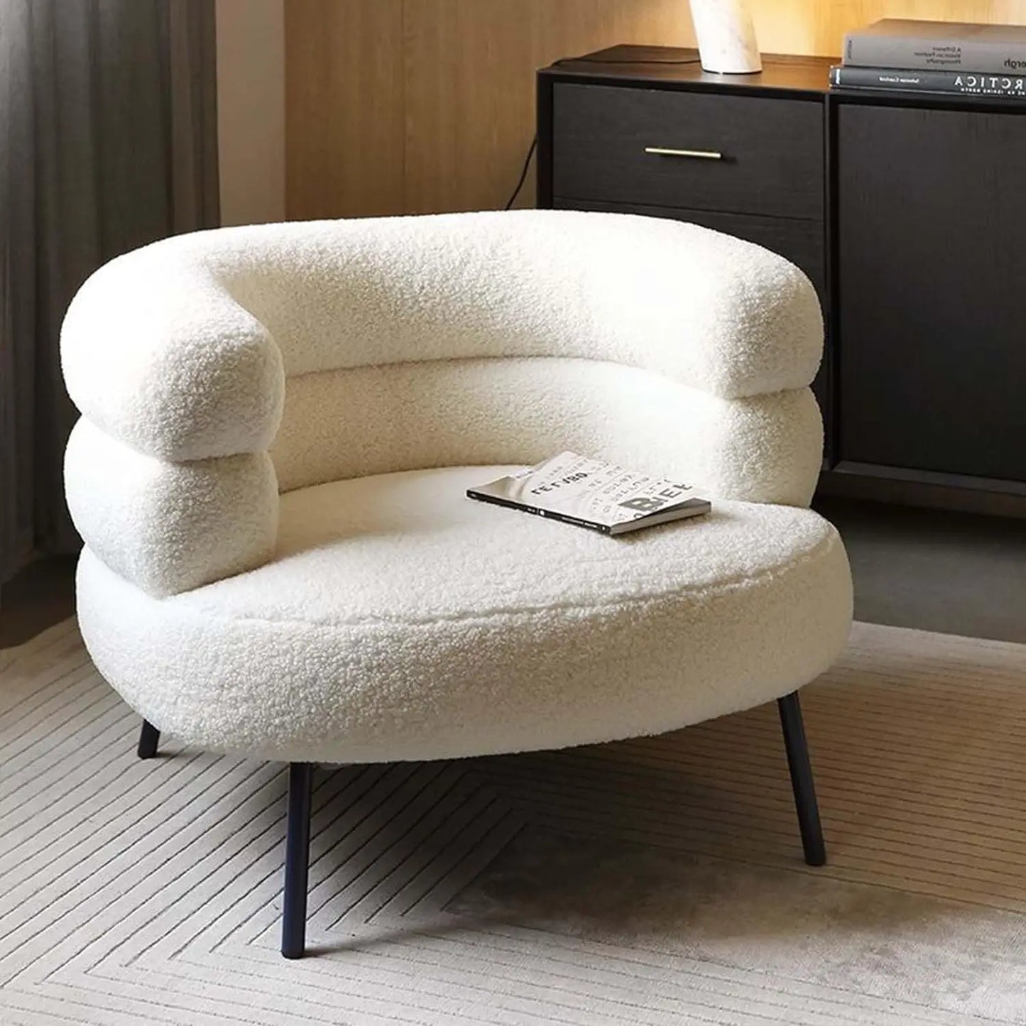 Modern Lambswool Accent Chair with Curved Backrest for Living Room & Bedroom
