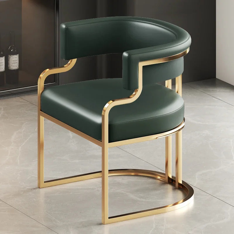 Beige Designer Dining Chairs with Gold Legs & Floor Protectors