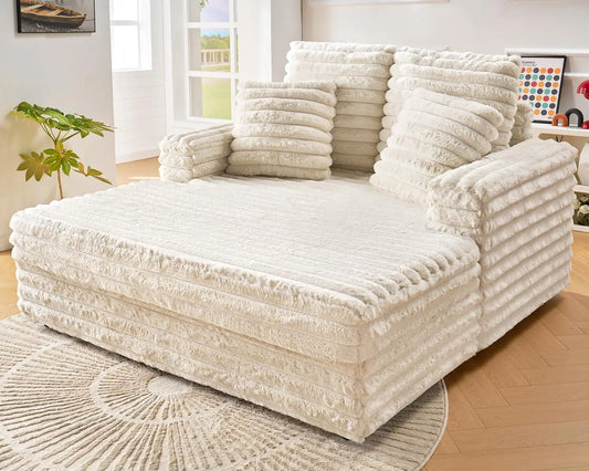 53" Off-White Upholstered Chaise Lounge Sleeper with Pillows & Armrests