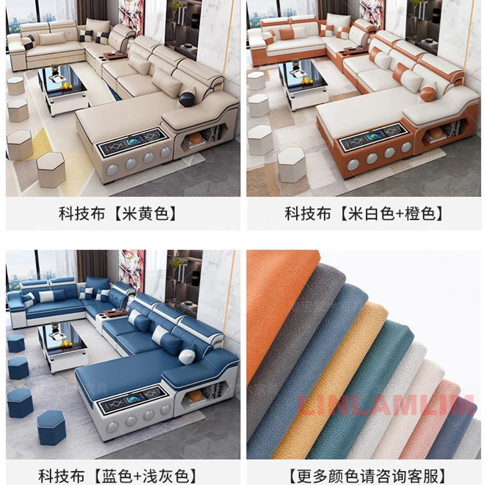 MANBAS Modern Sectional Sofa with Chaise Lounge, Bluetooth Speakers & USB Ports