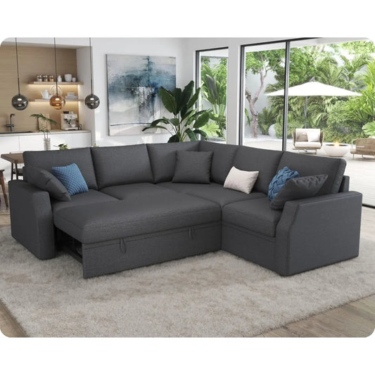 85" L-Shaped Sleeper Sofa Bed with Storage & Pull-Out Design