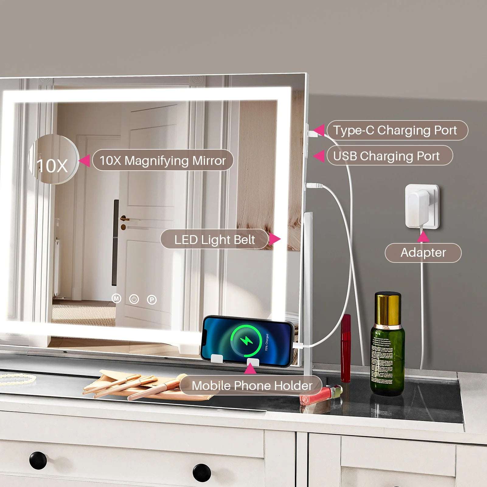 Makeup Mirror ,USB Phone Holder 2 Speakers