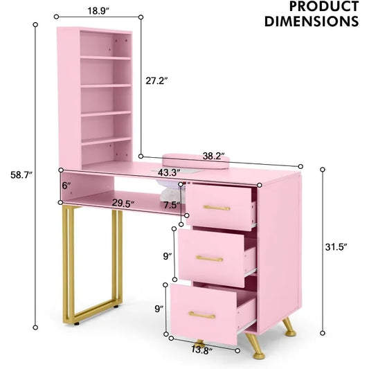 Nail desk station, Equipped with Dust Collector.