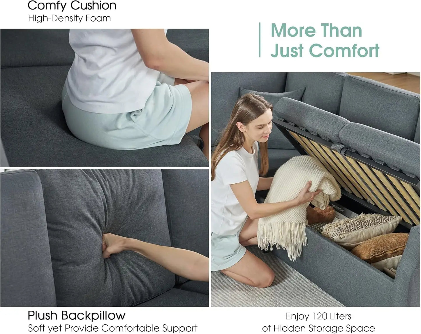 Jocisland 85" Oversized L-Shaped Sleeper Sofa Bed with Pull-Out & Storage Seat