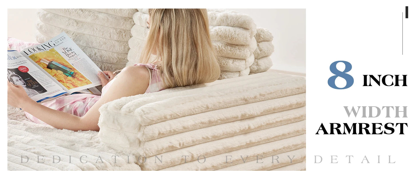53" Off-White Upholstered Chaise Lounge Sleeper with Pillows & Armrests