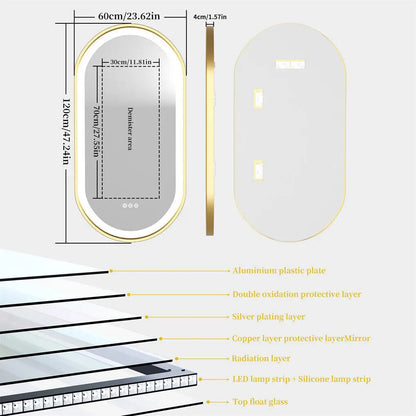 LED Mirror Oval Illuminated Wall Mirror Gold Frame