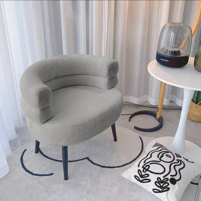 Modern Lambswool Accent Chair with Curved Backrest for Living Room & Bedroom