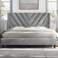 Queen Upholstered Platform Bed with Tufted Wingback Headboard & Wooden Slat Support