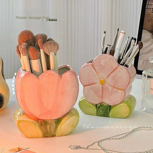 Ceramic Flower Makeup Brush Storage