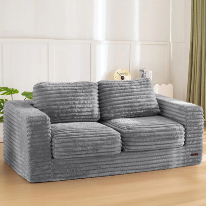 Two-Seat Upholstered Bean Bag Sofa with Pillows & Armrests, Fluffy Loveseat