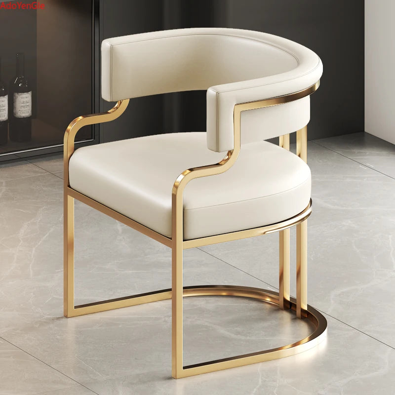 Beige Designer Dining Chairs with Gold Legs & Floor Protectors