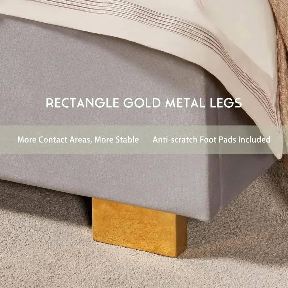 Queen Upholstered Platform Bed with Golden Trim and 61" Headboard.