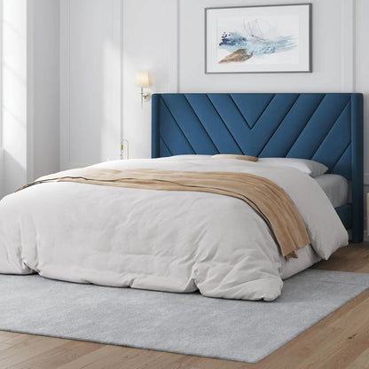 Queen Upholstered Platform Bed with Tufted Wingback Headboard & Wooden Slat Support