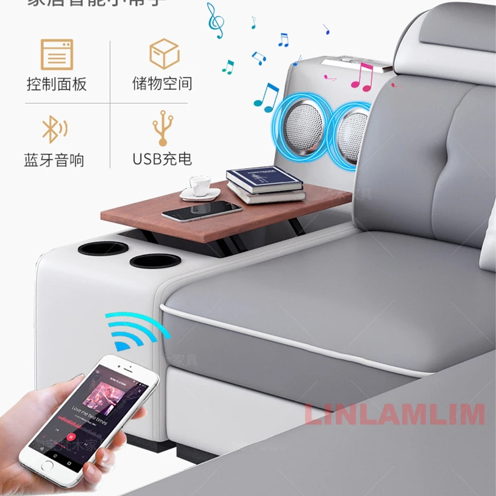 MANBAS Modern Sectional Sofa with Chaise Lounge, Bluetooth Speakers & USB Ports