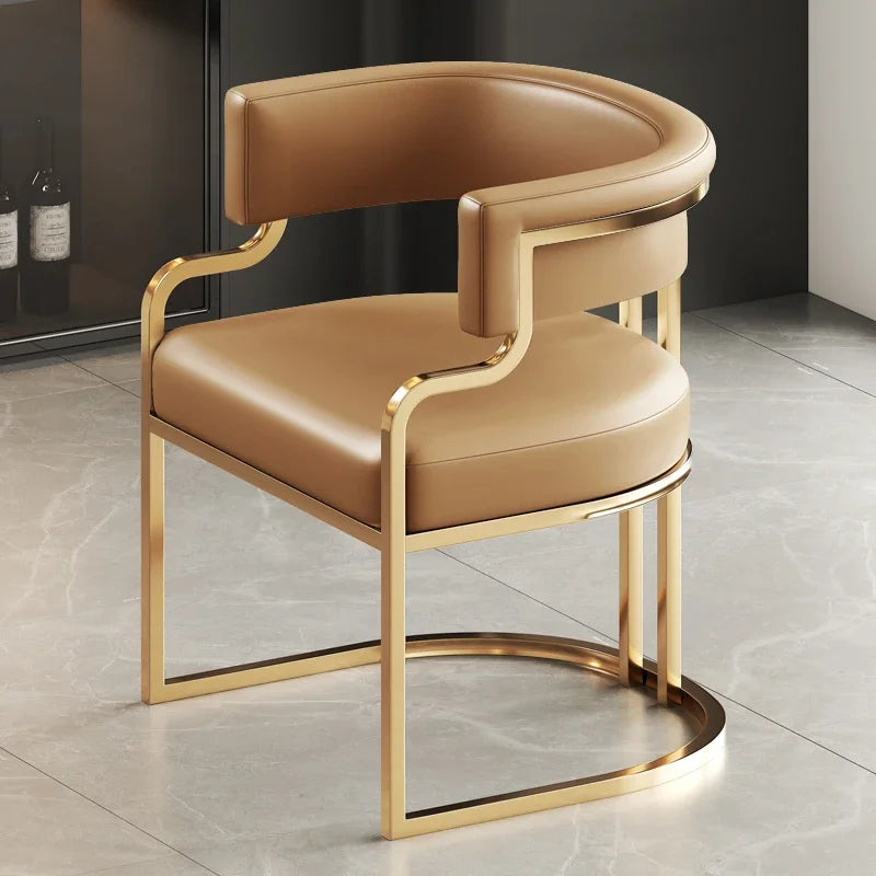 Beige Designer Dining Chairs with Gold Legs & Floor Protectors