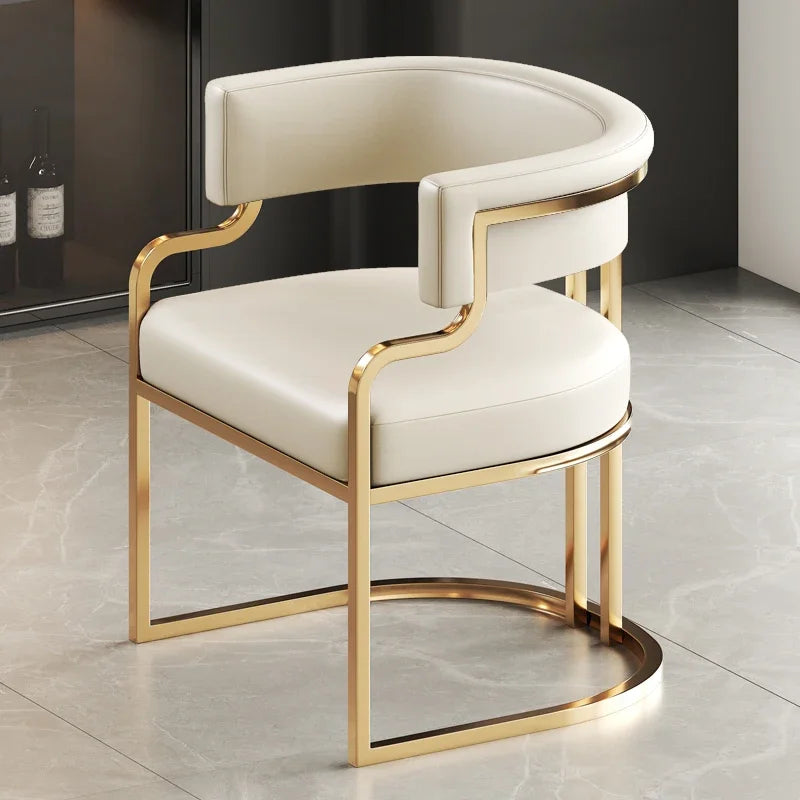 Beige Designer Dining Chairs with Gold Legs & Floor Protectors