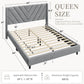Queen Upholstered Platform Bed with Tufted Wingback Headboard & Wooden Slat Support