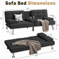 Modern Linen Convertible Futon Sofa Bed with Removable Armrests & Cup Holders