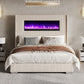 Modern Queen Size Wingback Platform Bed Frame with Built-in Fireplace